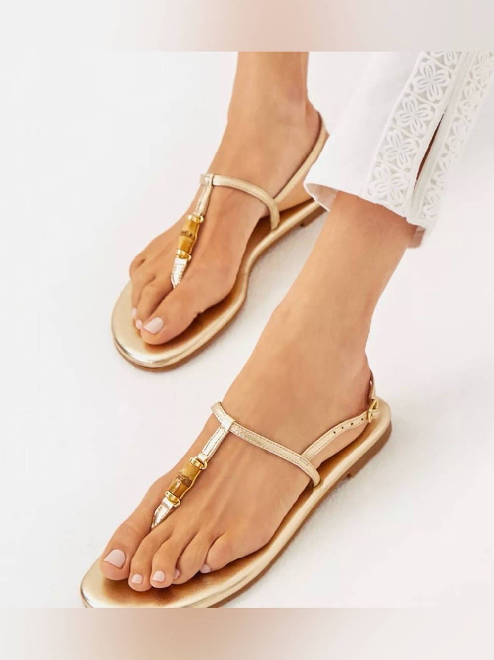 π LILLY PULITZER Leena Gold T-Strap Sandal - Picture 9 of 11